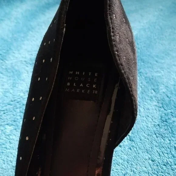 White House Black Market Black Ella Studded Velvet High Heel Open Pumps Size 7.5 - Picture 4 of 11